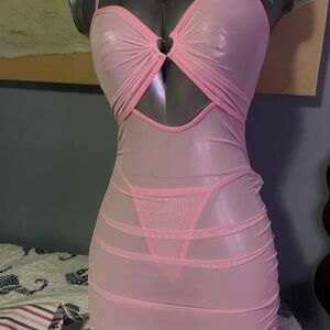Pink Mesh Cutout Dress